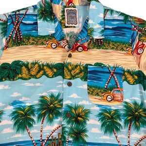 Ocean Current Hawaiian Shirt Tropical Woody Car Beach Camp Button Down Boys L